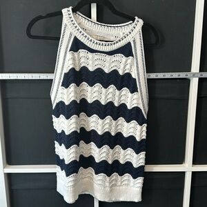 EUC LOFT Chevron Sweater Tank Navy Blue Size L